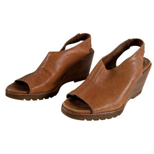 Women's Sorel Brown Leather Wedge Sandals Size 8.5